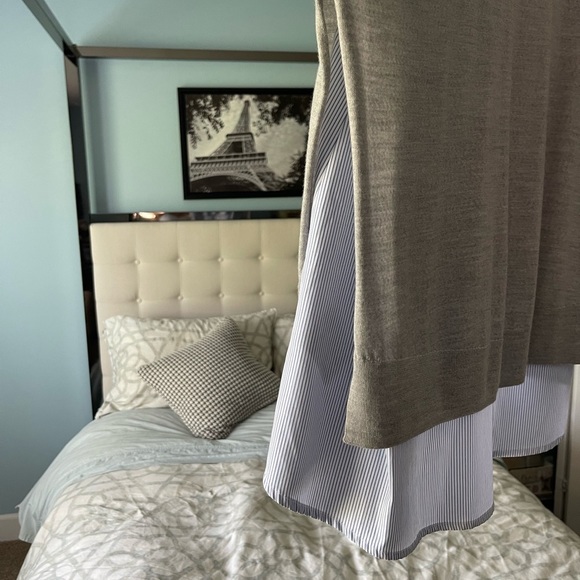 ESCADA Sport Two in One Vapour Gray Wool Sweater Blue Striped Side Split Medium - Picture 9 of 12